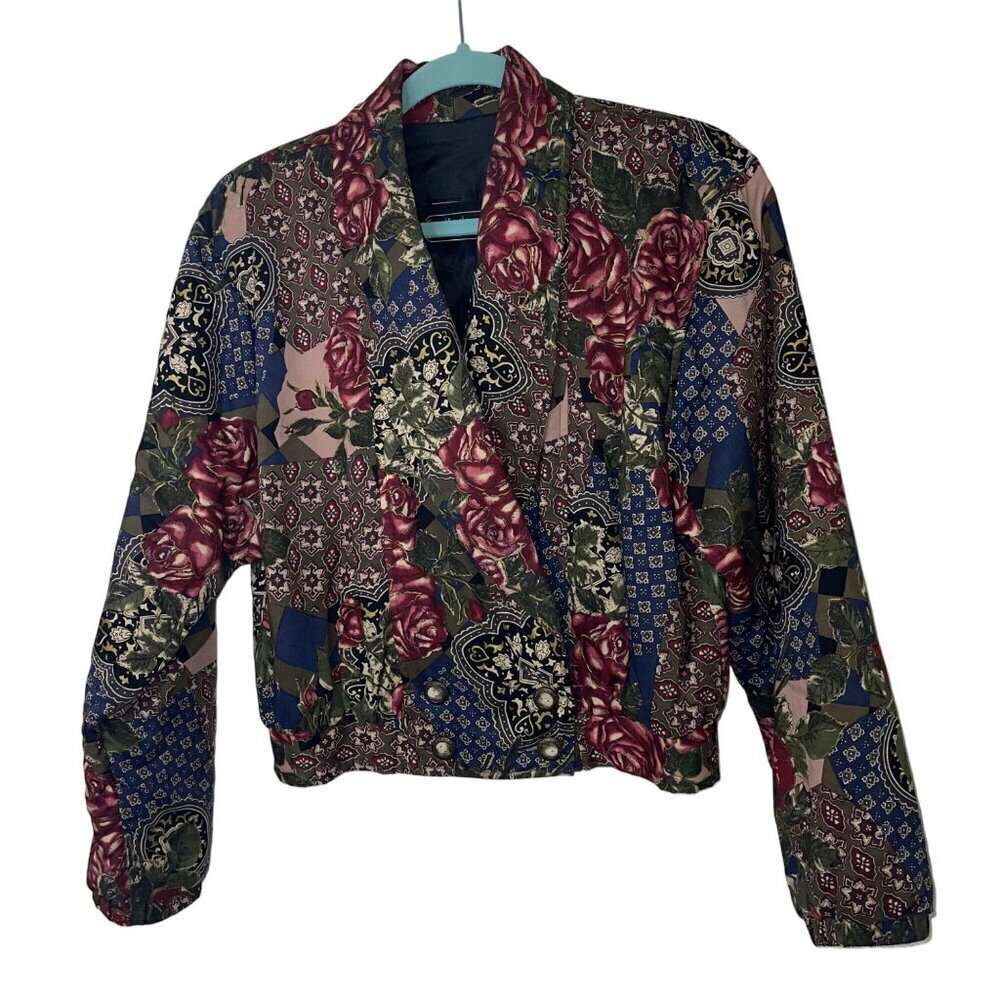 Carol Anderson Collection Vintage Womens Jacket Size L Multicolor Floral Cropped